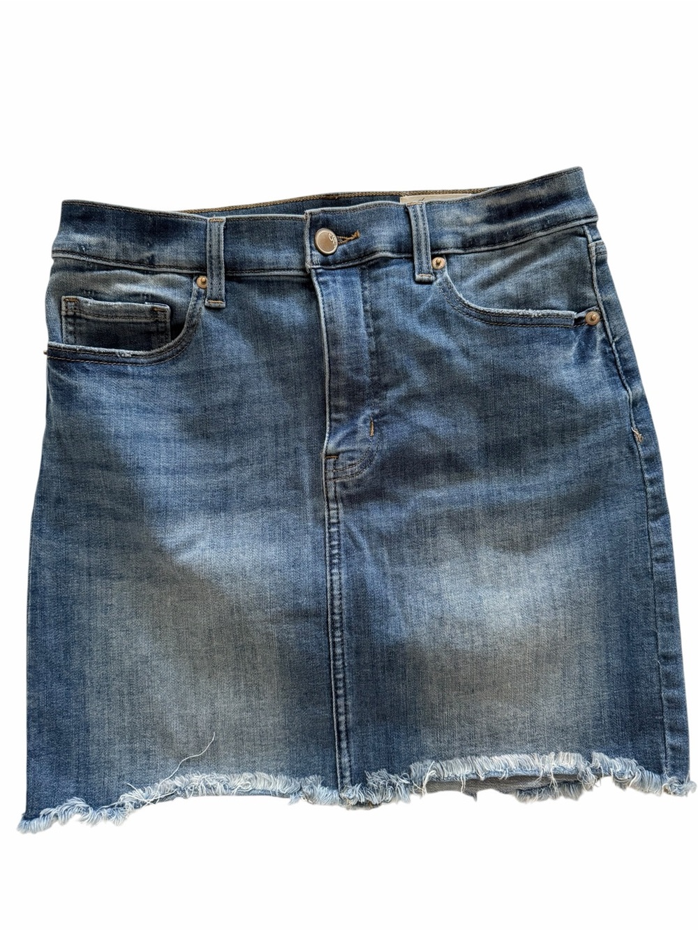 Casual Blue Denim Mini Skirt with Frayed Hem